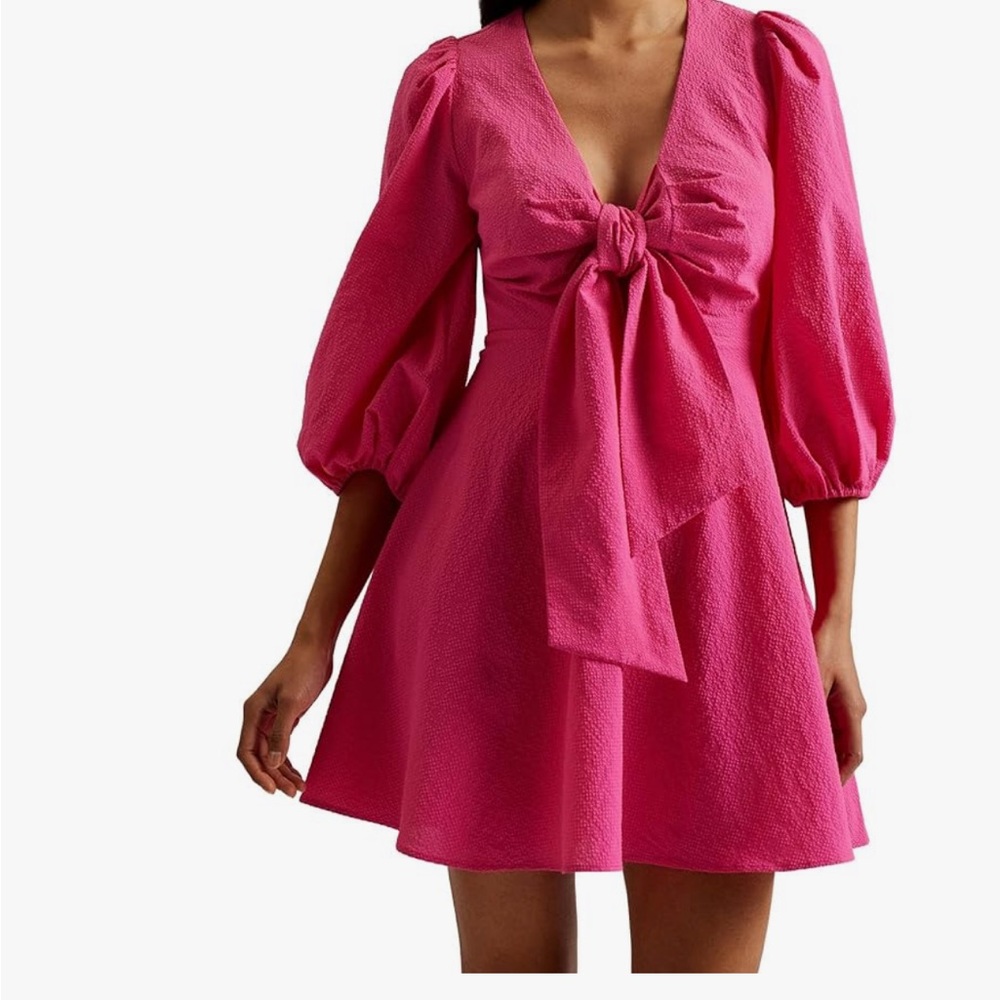 Chic Ted Baker Pink Jocelyn Seersucker Tie Front Mini Dress US size 4 NWT - Picture 10 of 10
